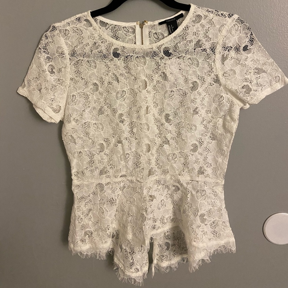 White Lace peplum shirt